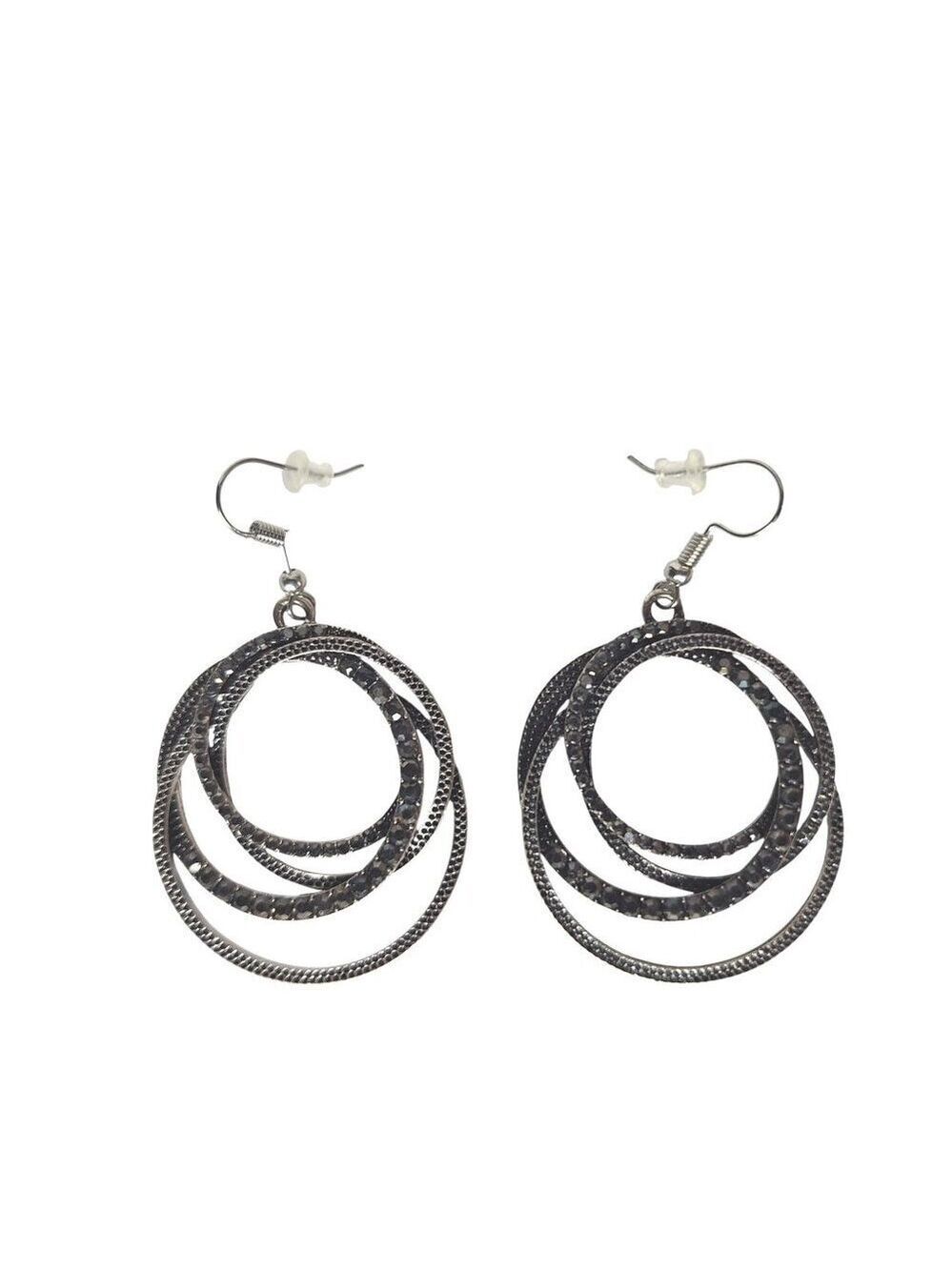 Silver Hoop Dangle Earrings Multi Layer Boho Whimsigoth